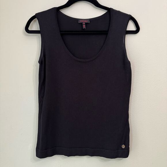 Escada Top Womens EU 36 Black Sheer Scoop Neck Knit Tank Blouse Sleeveless Basic - Picture 1 of 8